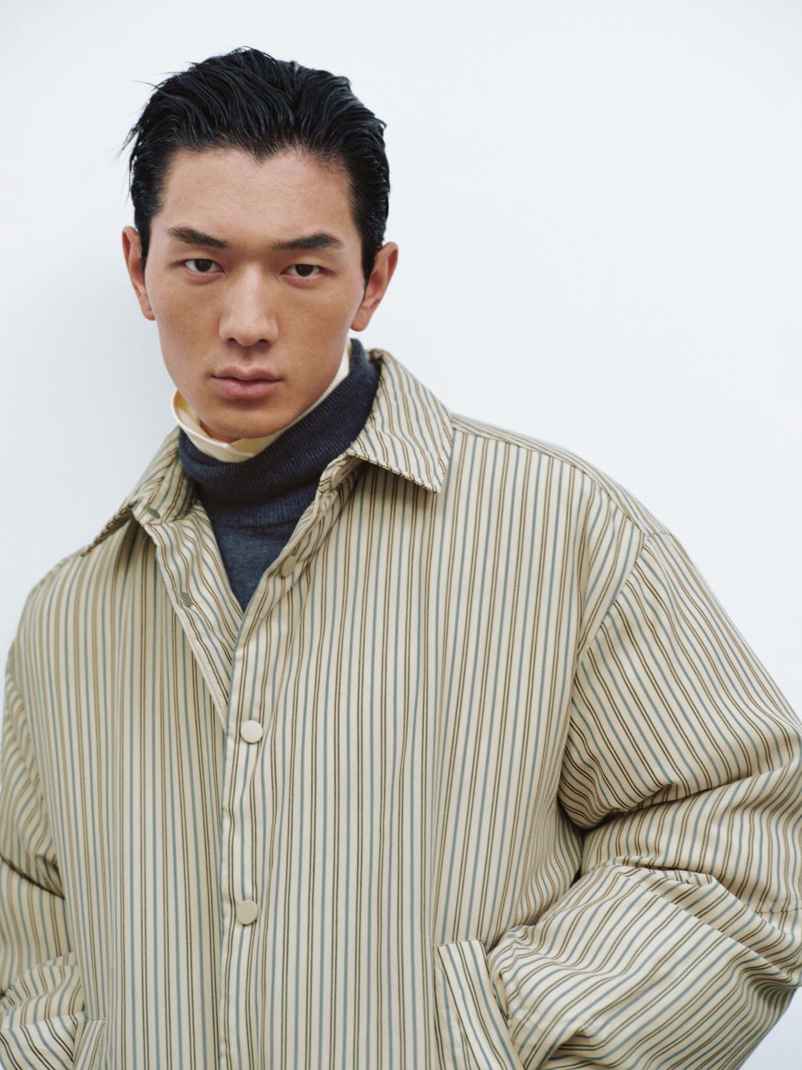 Balloon Sleeve Striped Down Jackets