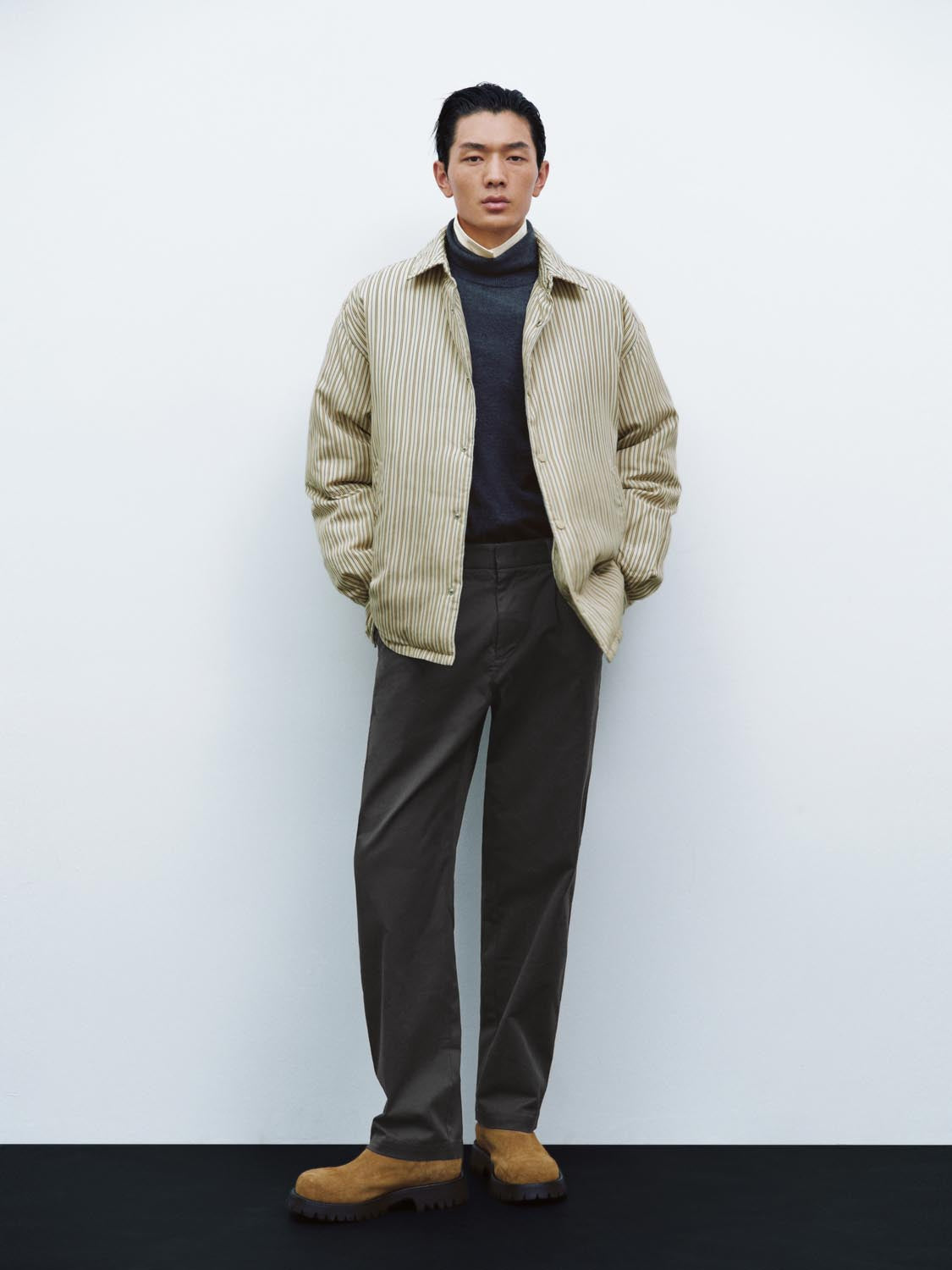 Balloon Sleeve Striped Down Jackets