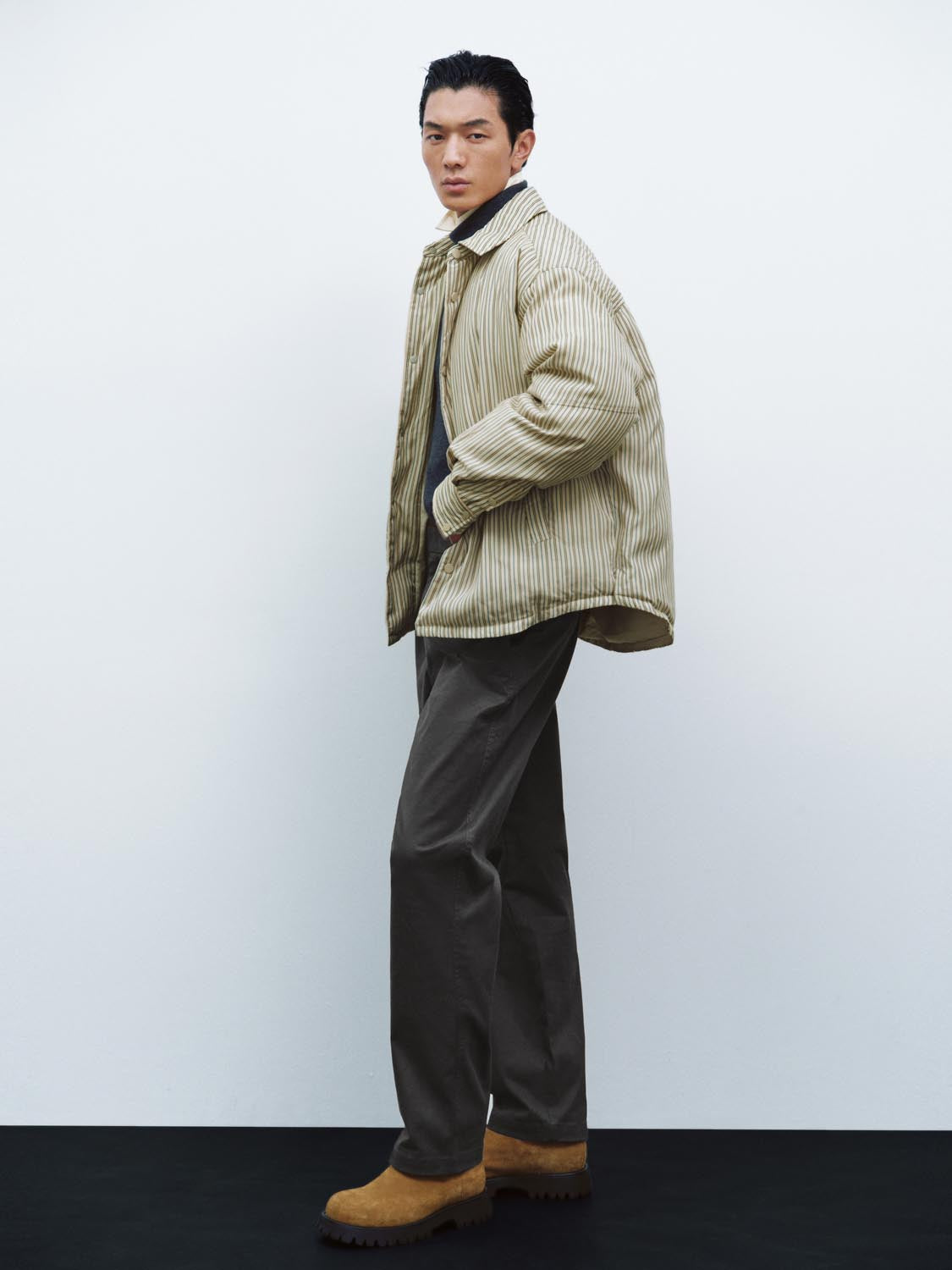 Balloon Sleeve Striped Down Jackets