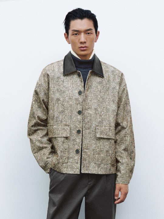 Contrast PU Collar Jackets