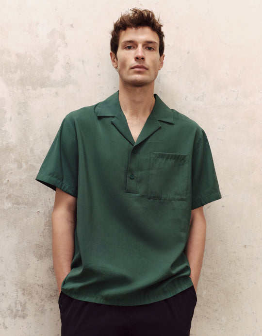 Button Half Placket Loose Overhead Shirt