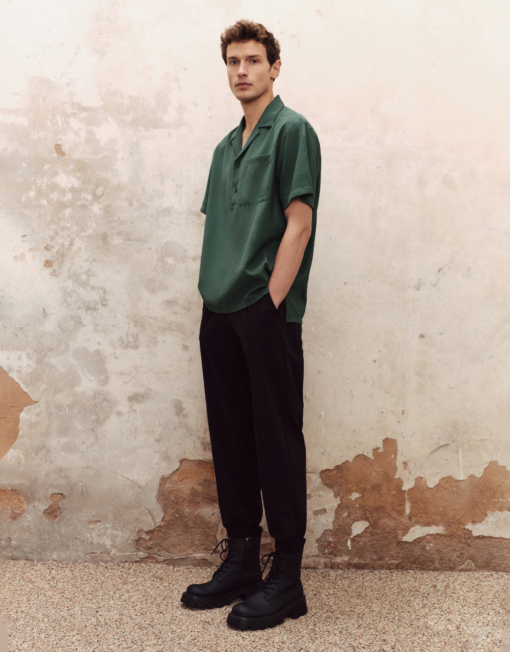 Button Half Placket Loose Overhead Shirt