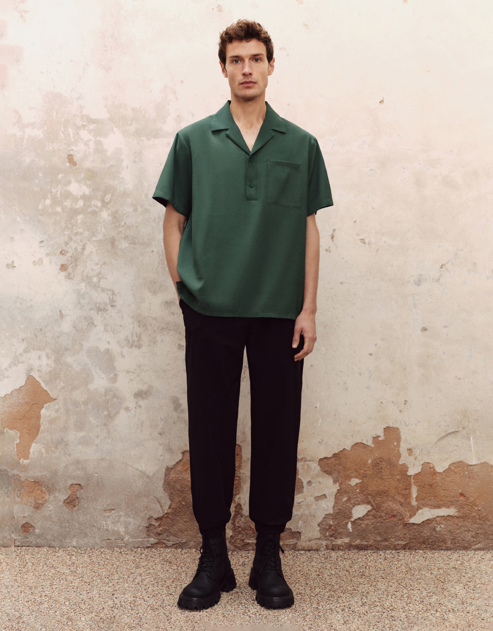 Button Half Placket Loose Overhead Shirt