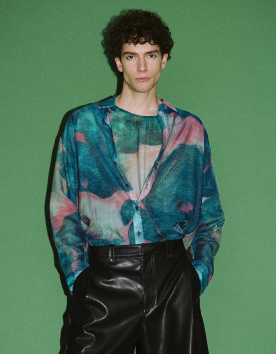 Printed Button Up Straight Shirt