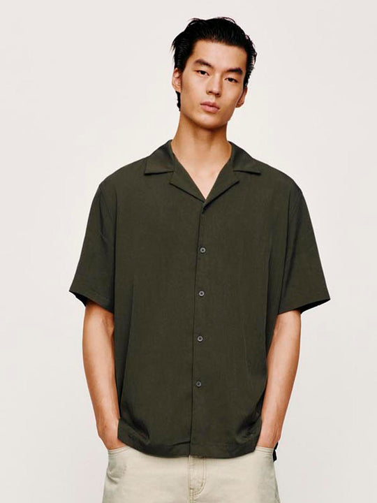 Viscose Medium Stretch Short Sleeve Button Front Shirt