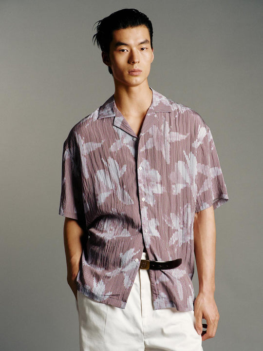 Viscose Textured Stripe Short-Sleeve Shirts
