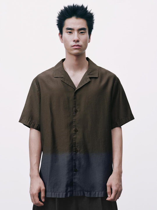 Ombre Gradient Short Sleeve Button-front Lyocell Cardigan