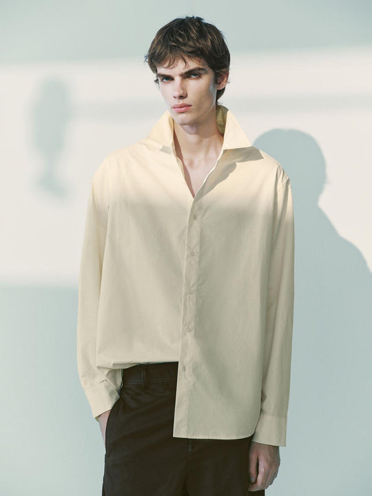 Shirt Collar Open Front Long Sleeve Cotton Shirt