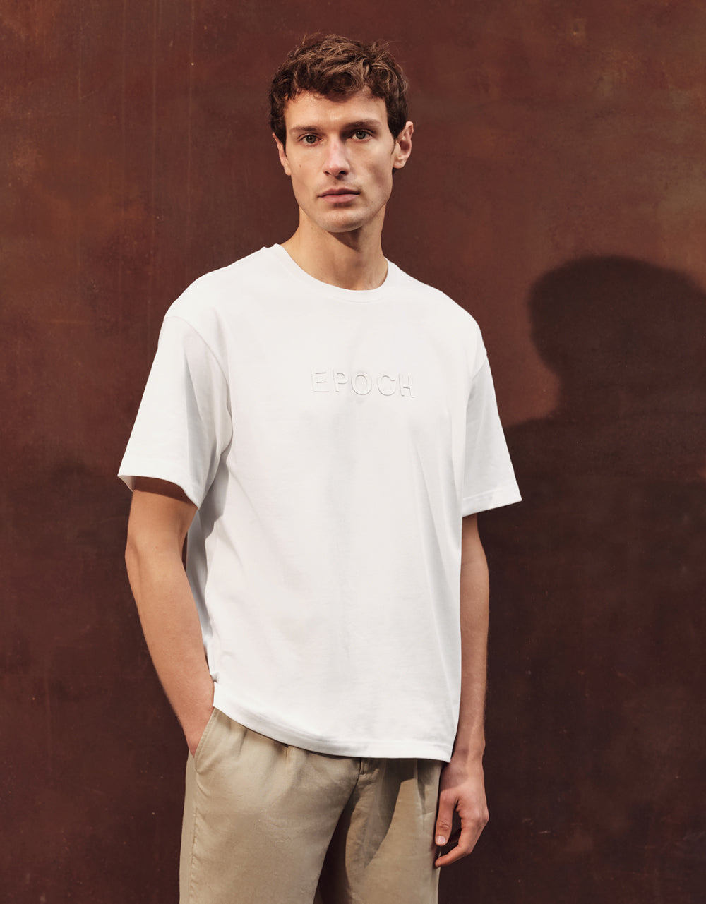 Letters Embossed Crew Neck T-Shirt