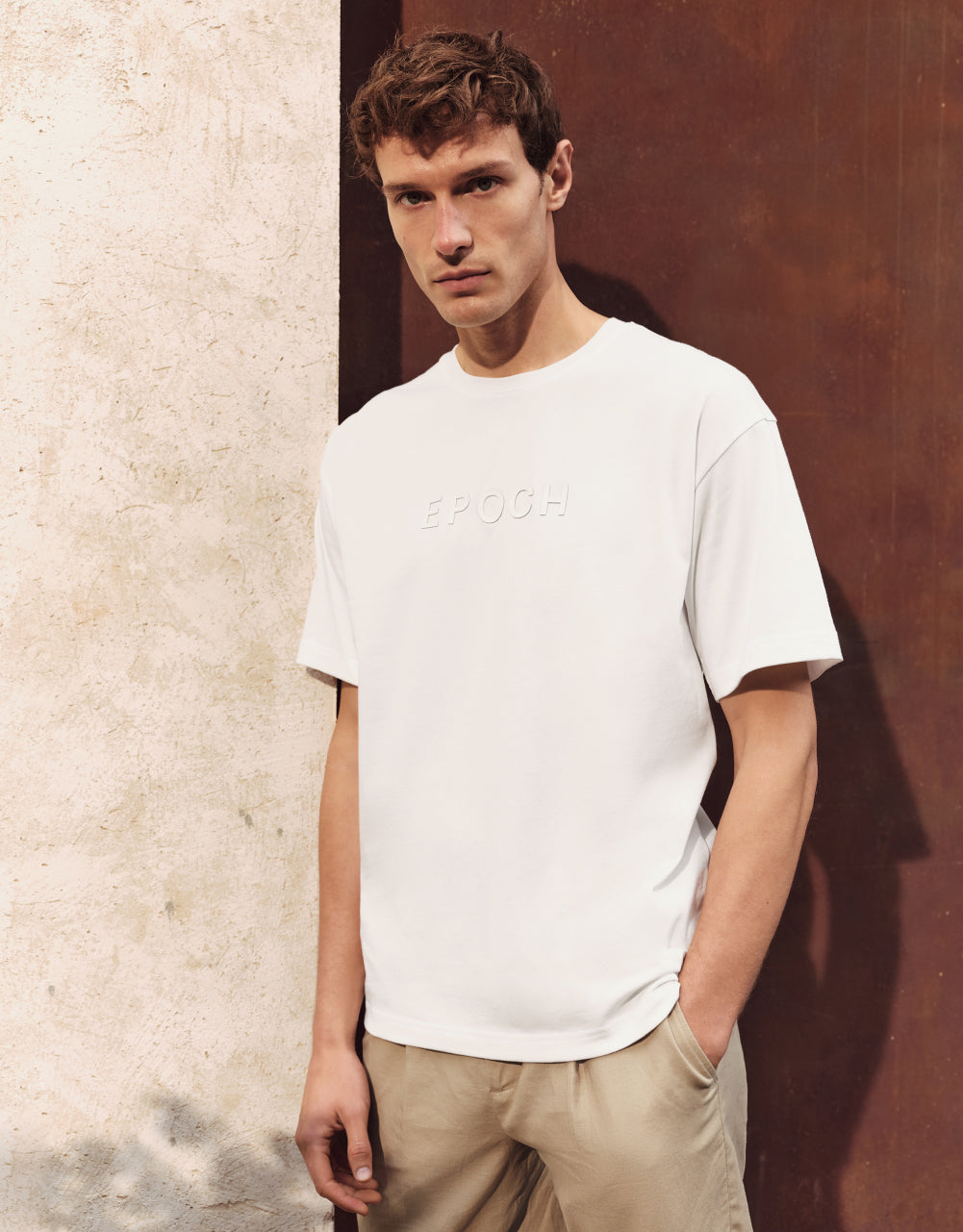 Letters Embossed Crew Neck T-Shirt