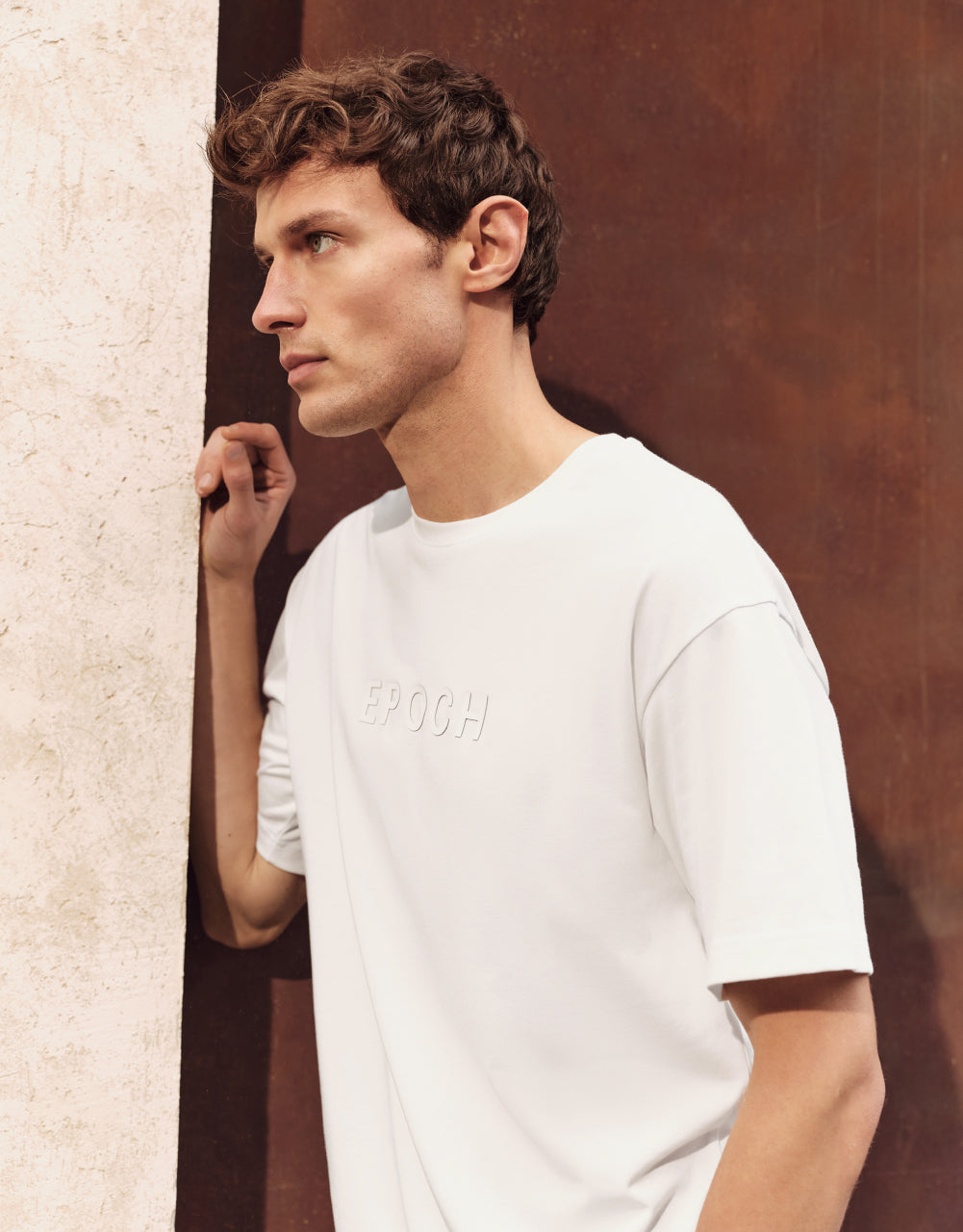 Letters Embossed Crew Neck T-Shirt