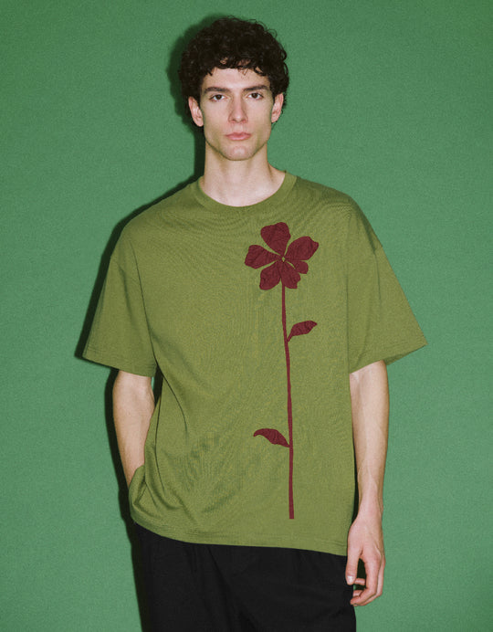 Flower Embossed Crew Neck T-Shirt