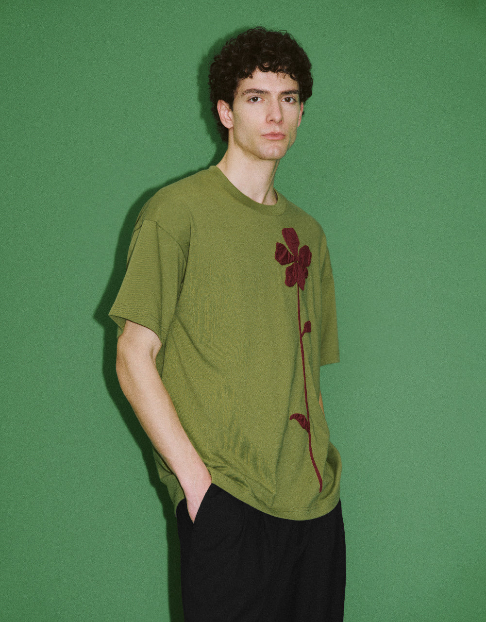 Flower Embossed Crew Neck T-Shirt