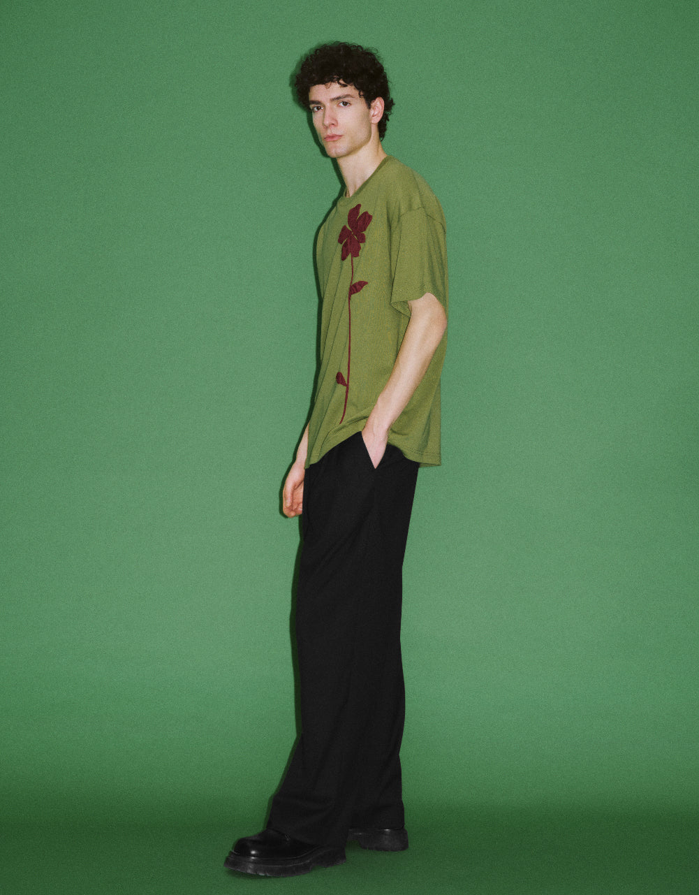 Flower Embossed Crew Neck T-Shirt