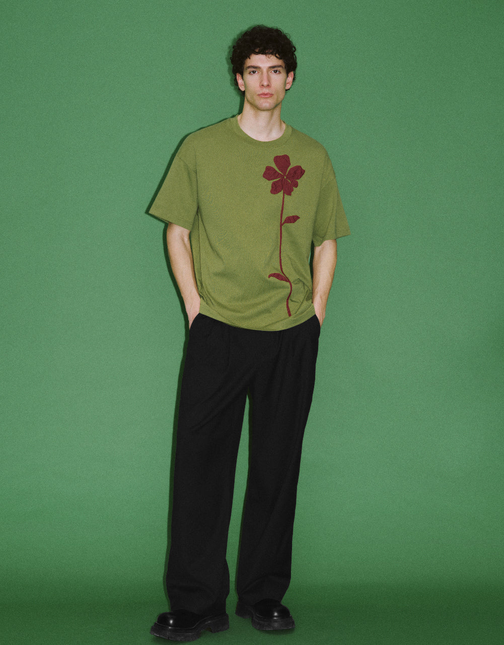 Flower Embossed Crew Neck T-Shirt