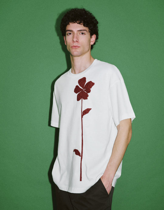 Flower Embossed Crew Neck T-Shirt