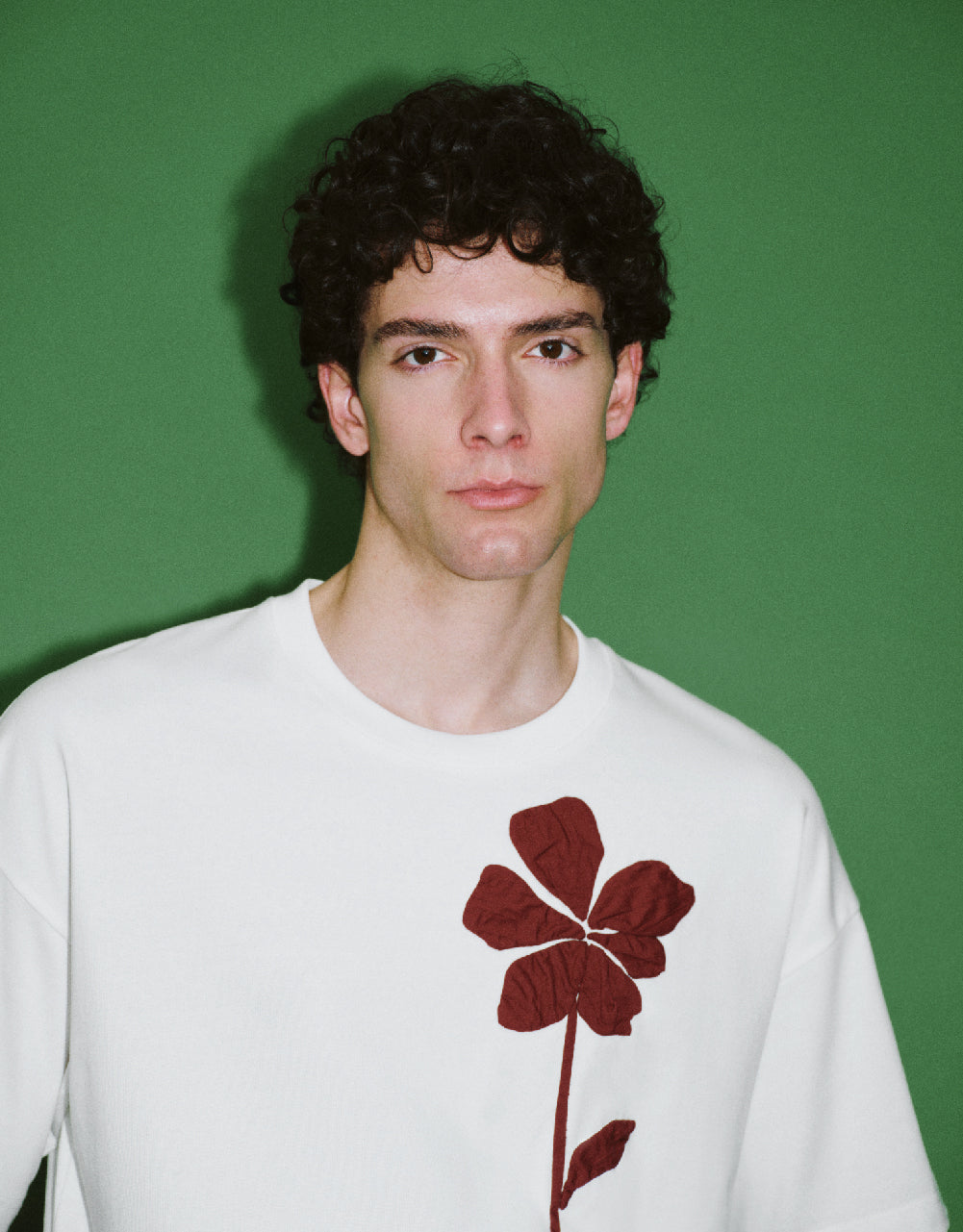 Flower Embossed Crew Neck T-Shirt
