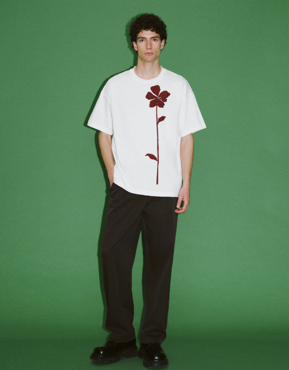 Flower Embossed Crew Neck T-Shirt