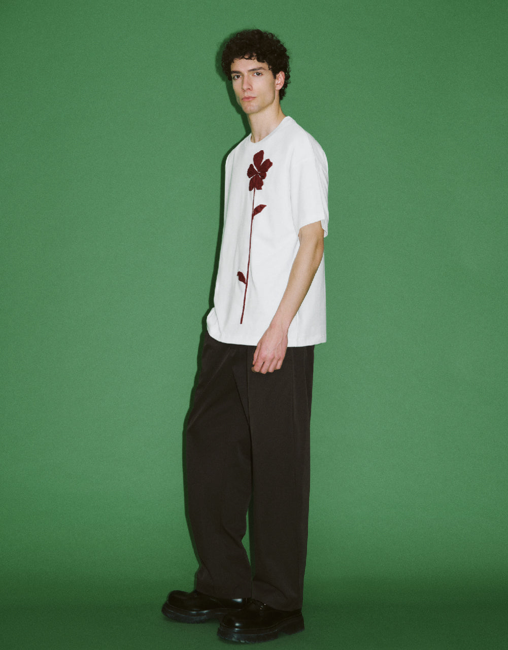 Flower Embossed Crew Neck T-Shirt