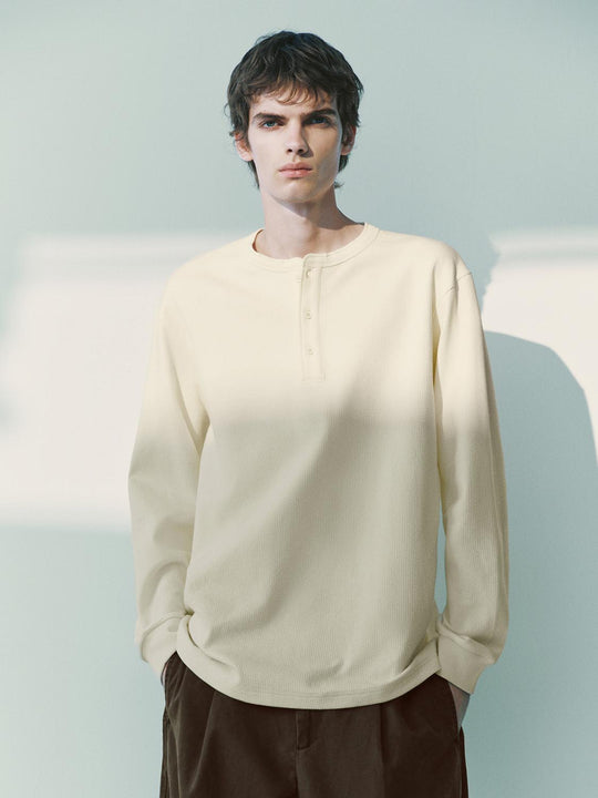 Ribbed Oversized Long Sleeve Cotton Blend T-Shirt