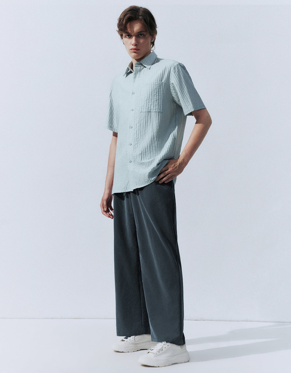 Elastic Waist Straight Pants