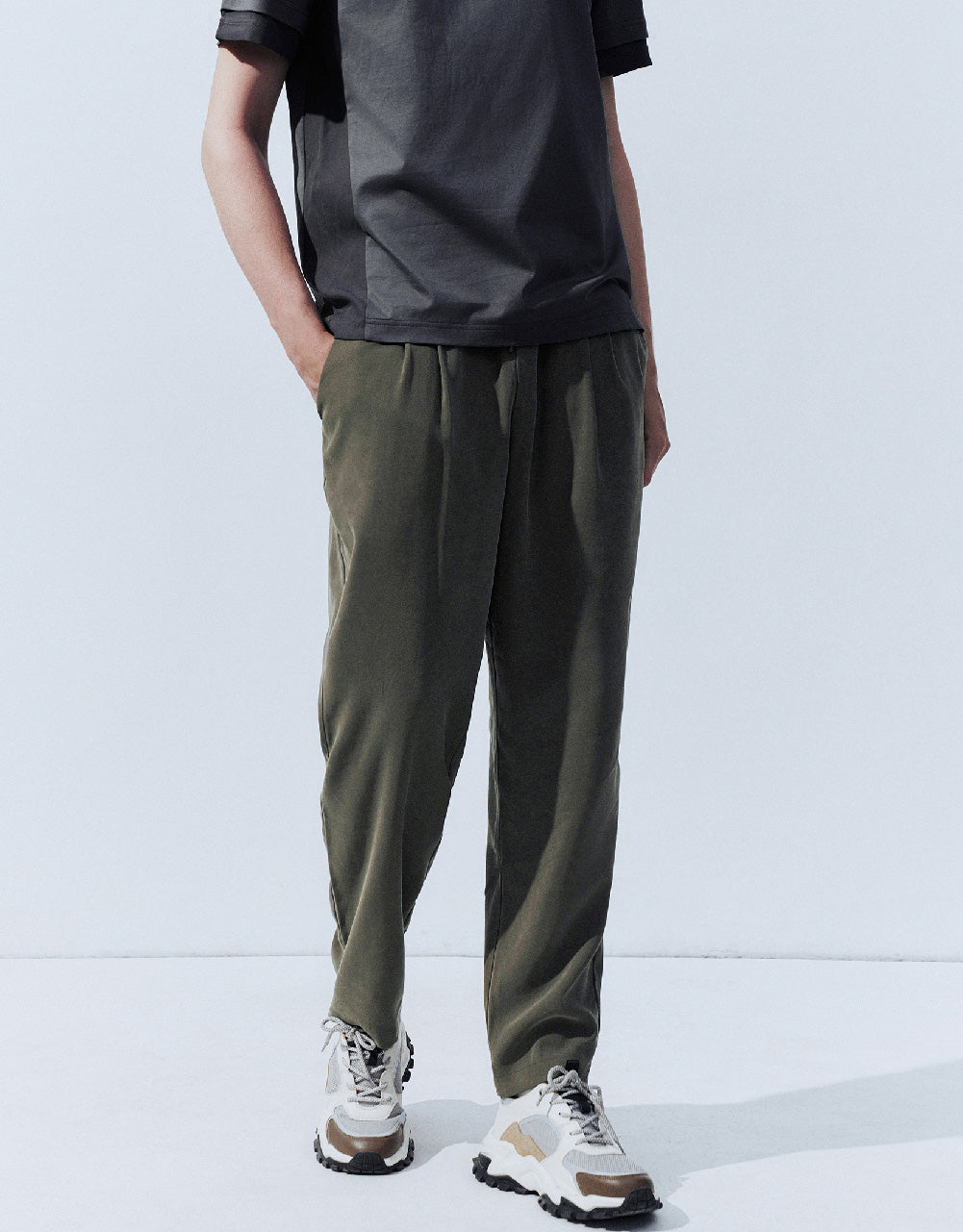 Elastic Waist Straight Pants