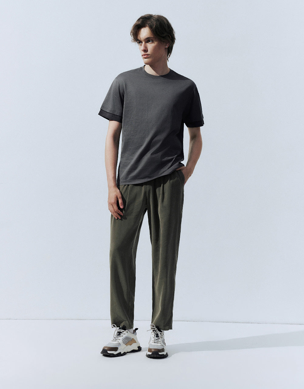 Elastic Waist Straight Pants