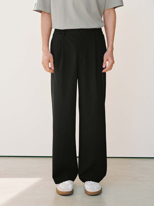 Wide-leg High-rise Pleated Front Pockets Pants