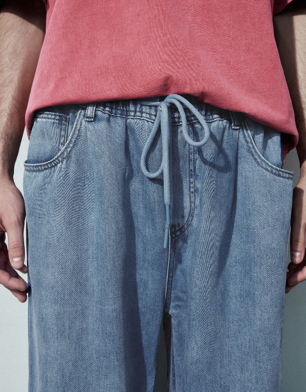 Drawstring Waist Straight Jeans