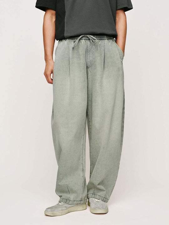 Washed Drawstring Waist Elastic Cuff Baggy Casual Pants