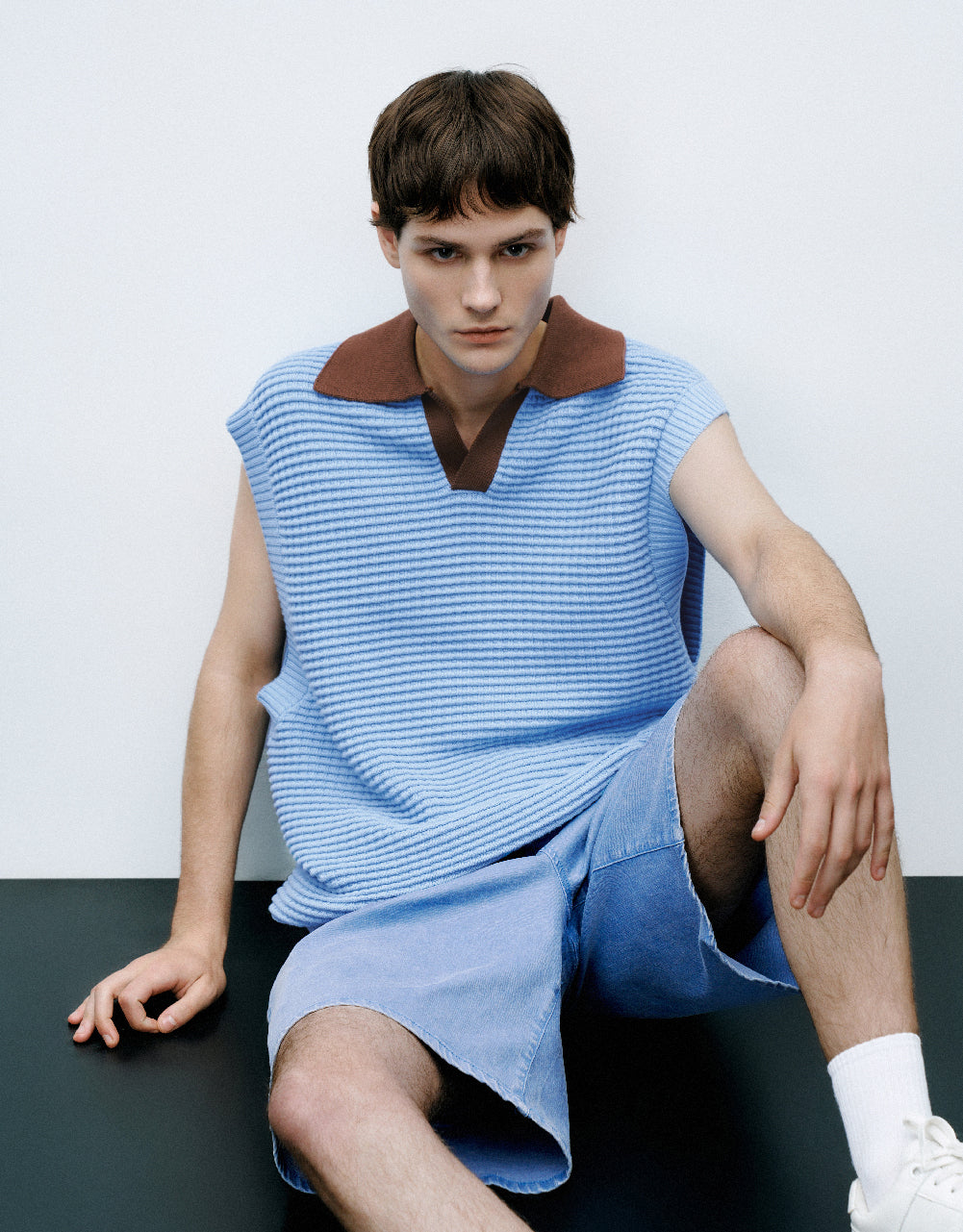 Knitted Vest With Polo Collar
