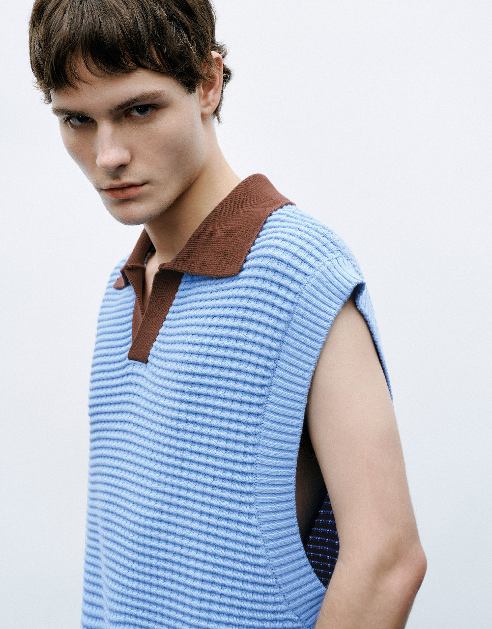 Knitted Vest With Polo Collar