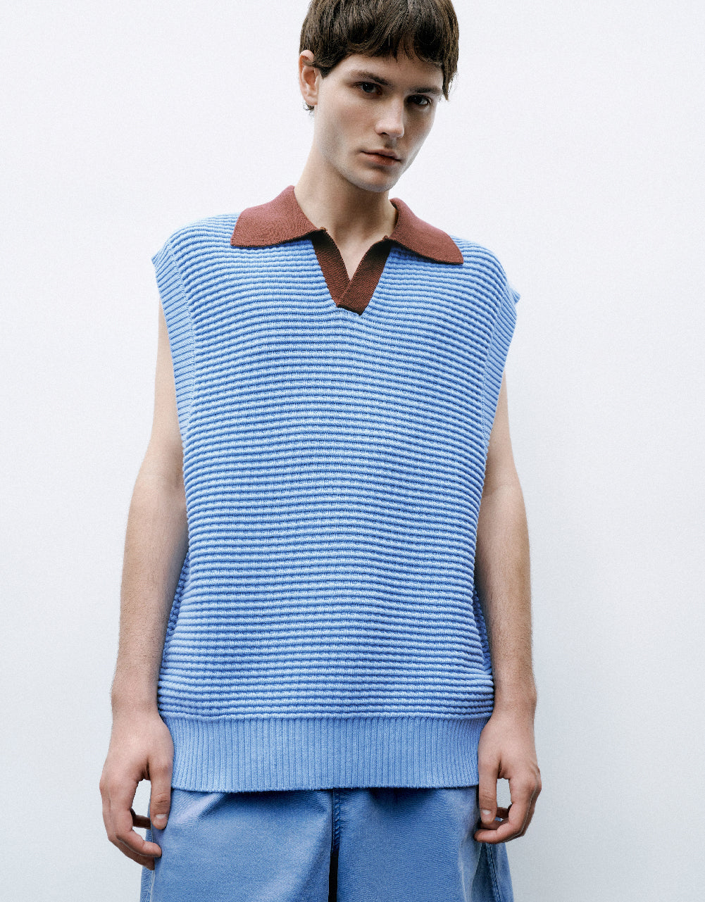 Knitted Vest With Polo Collar