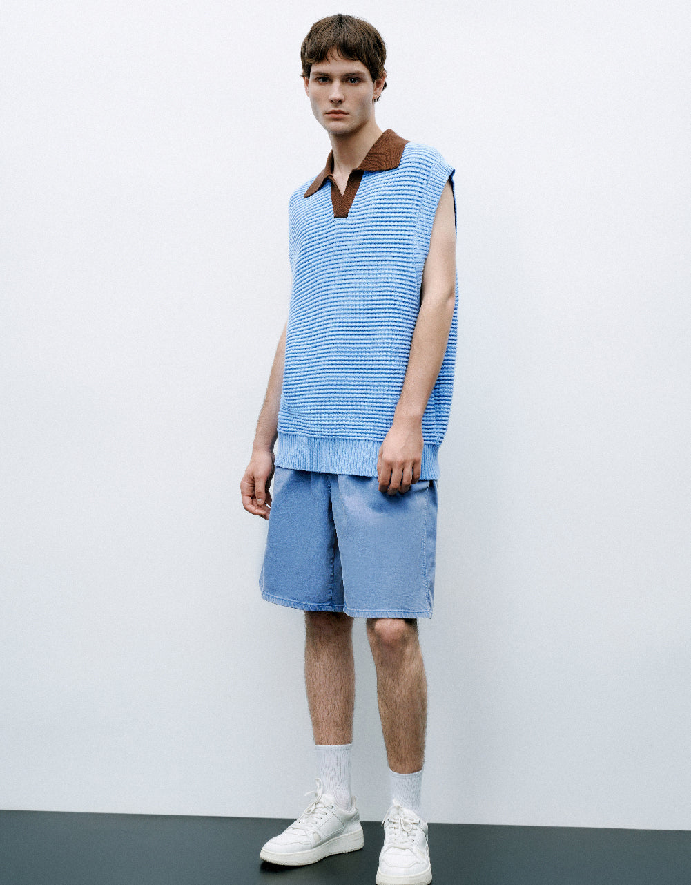 Knitted Vest With Polo Collar