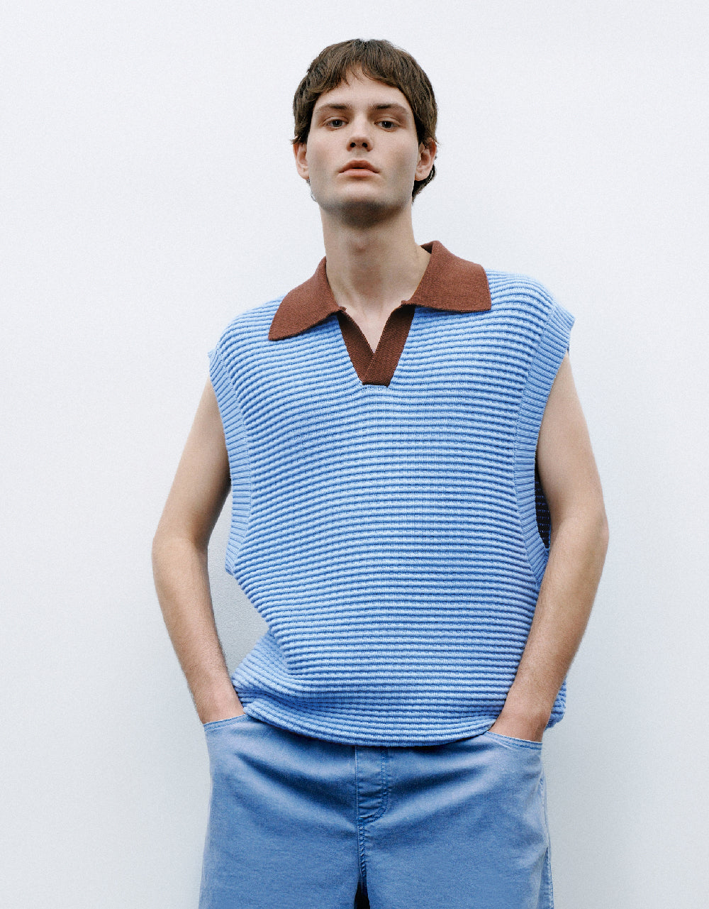 Knitted Vest With Polo Collar