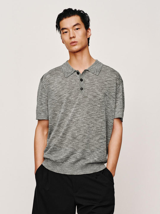 Textured Knit Polo Collar Short Sleeve Shirt