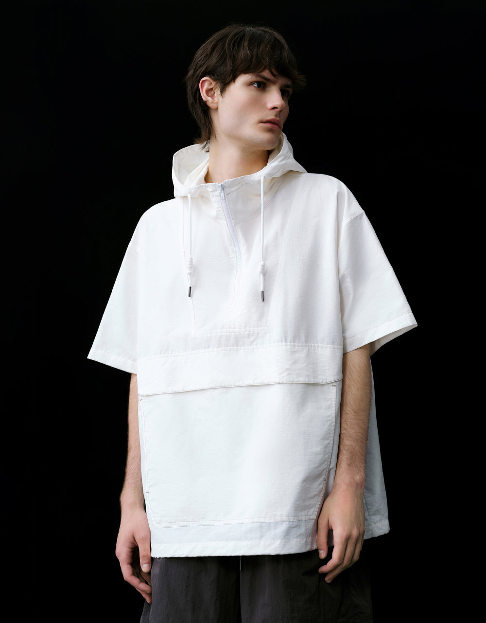 Hooded Zip Half Placket Overhead Shirt
