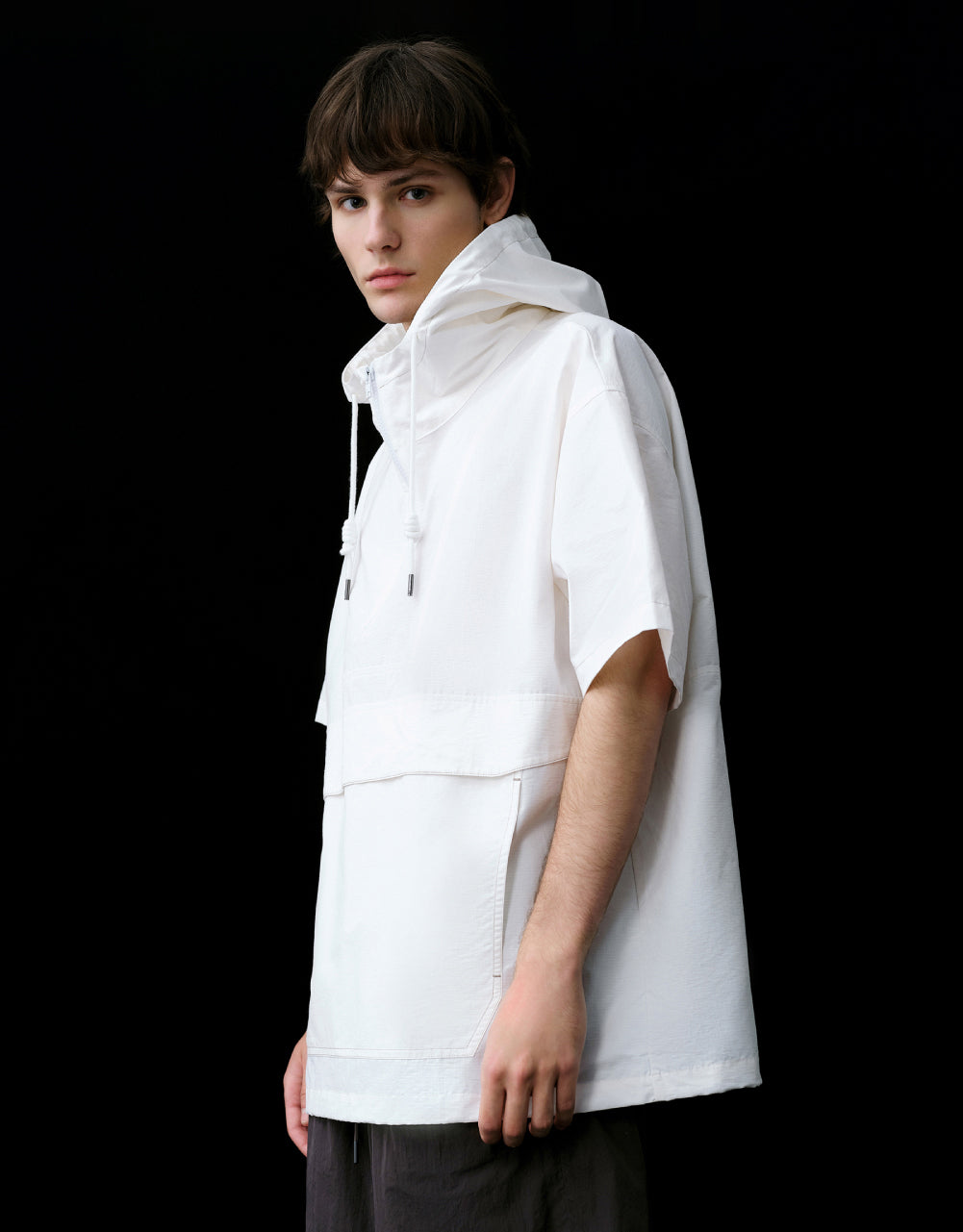 Hooded Zip Half Placket Overhead Shirt