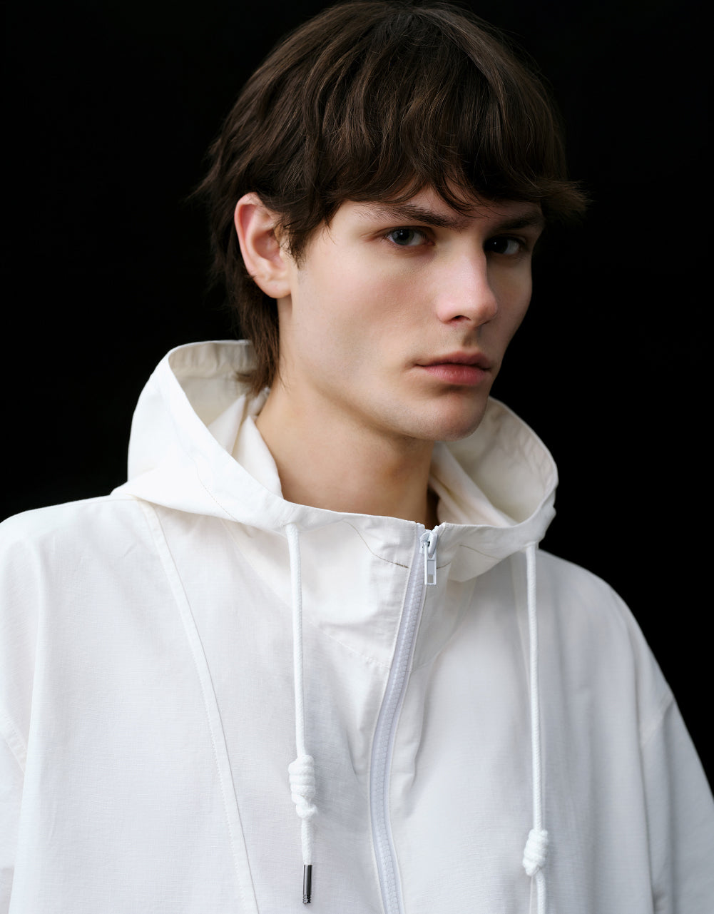 Hooded Zip Half Placket Overhead Shirt