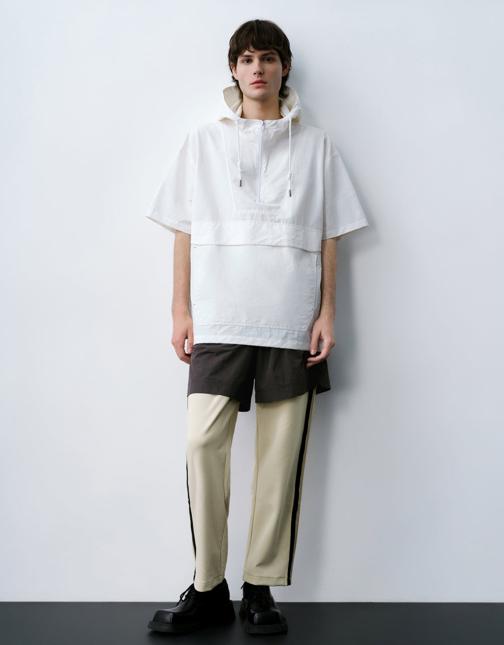 Hooded Zip Half Placket Overhead Shirt
