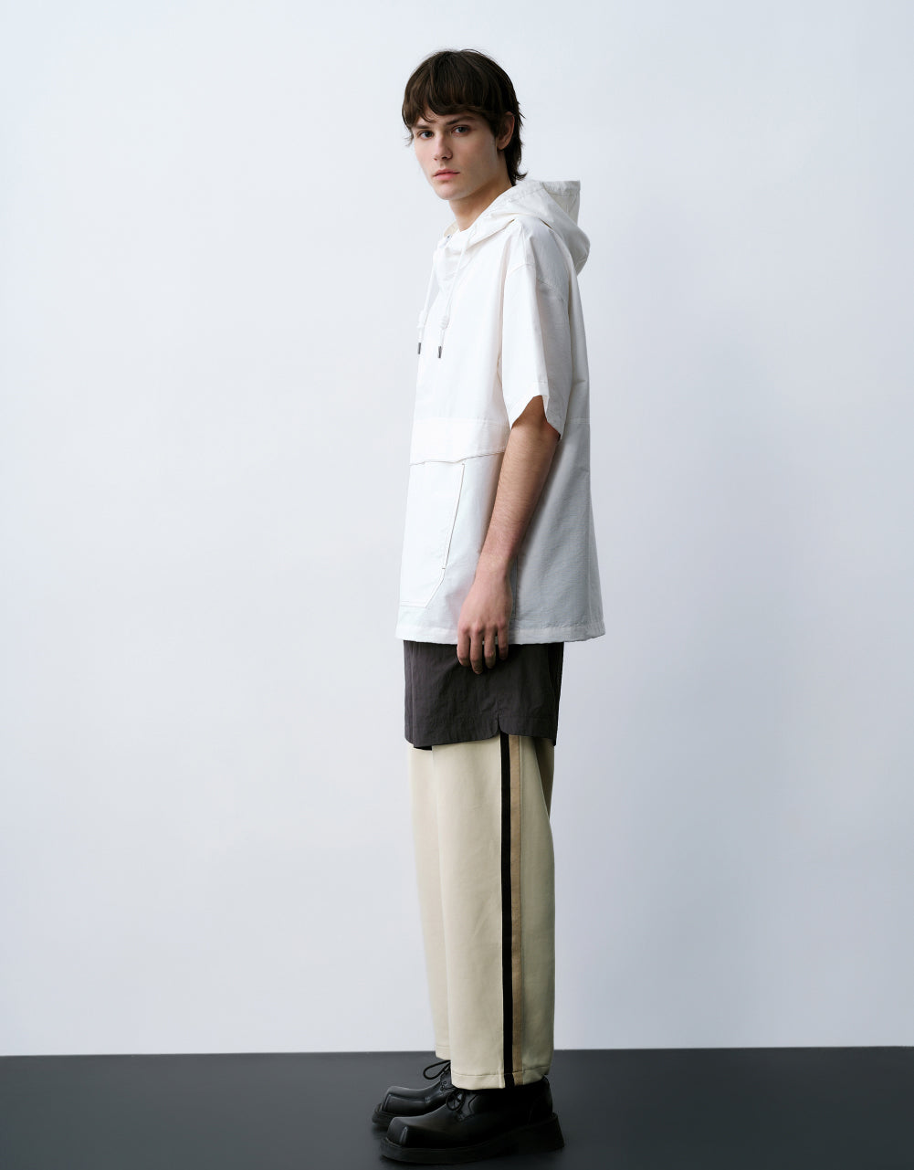 Hooded Zip Half Placket Overhead Shirt
