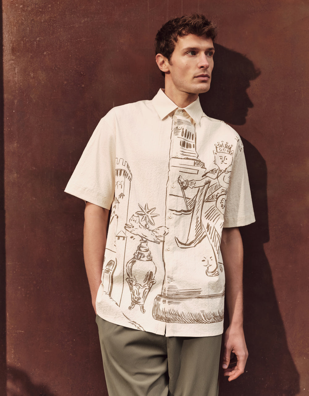 Button Up Printed Loose Shirt