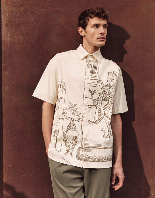 Button Up Printed Loose Shirt