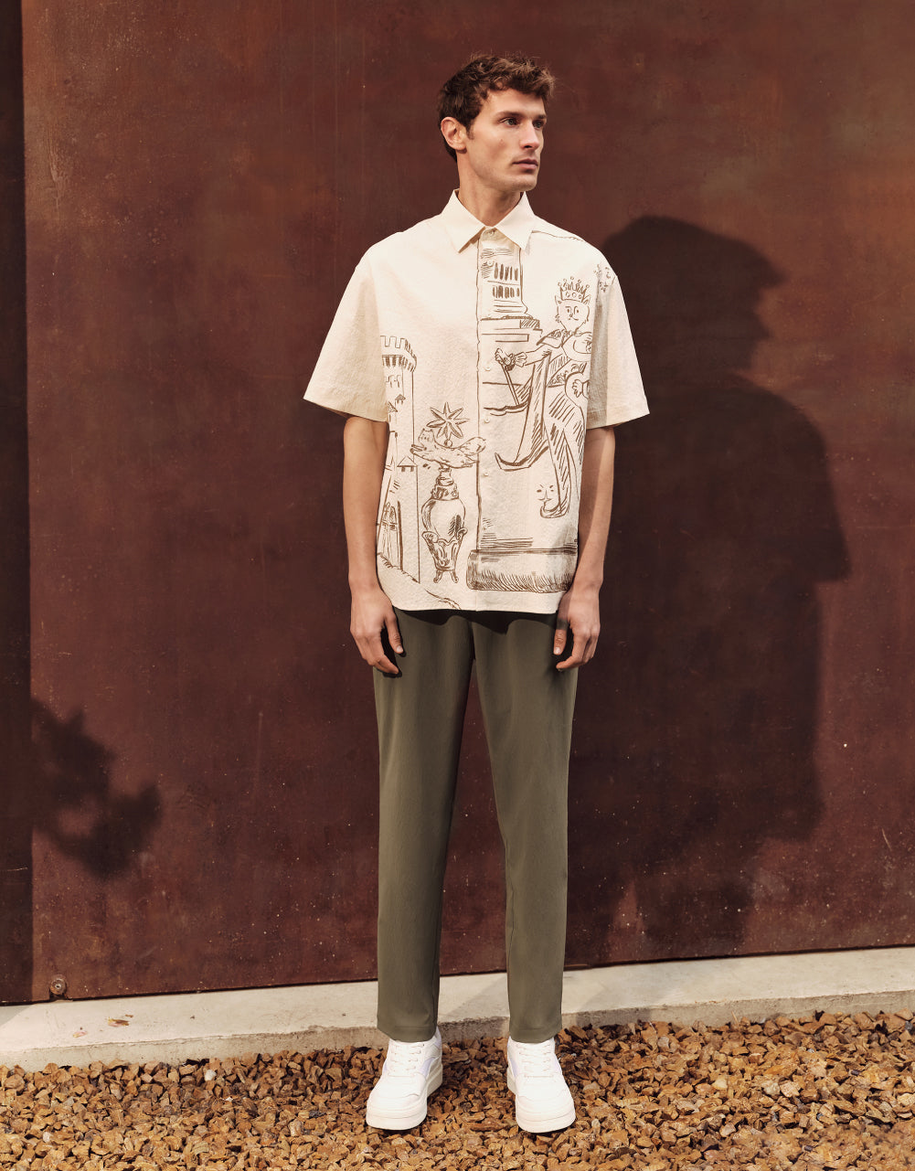 Button Up Printed Loose Shirt