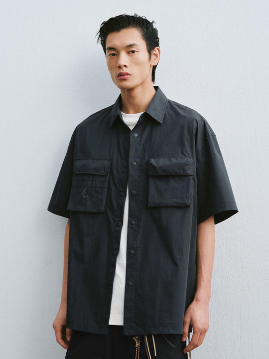 Cargo Large Front Pockets Cotton Blend Short Sleeve Shirts