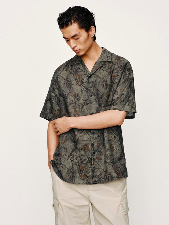 Linen Cotton Breathable Tropical Print Relaxed Fit Vacation Ready Shirts