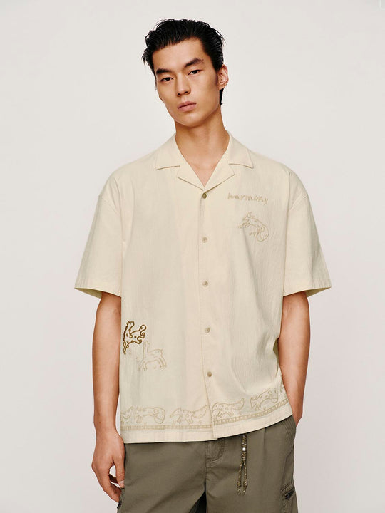 Cotton Embroidered Short Sleeve Button Shirts