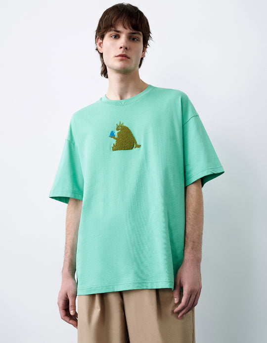 Cartoon Embossed Crew Neck T-Shirt