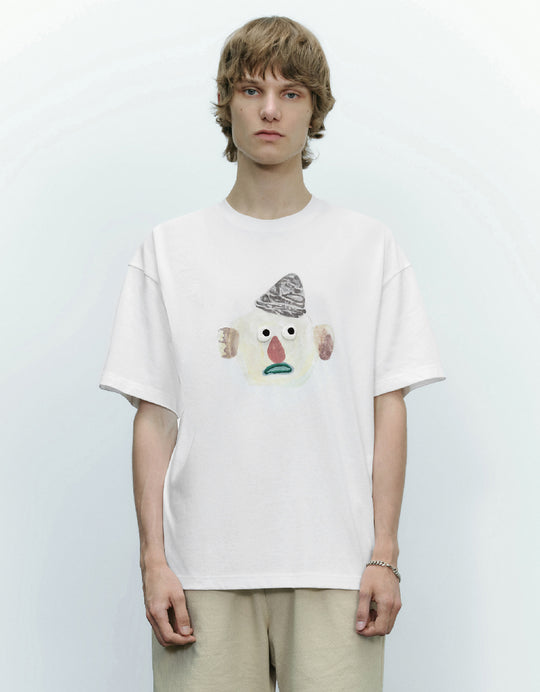 Cartoon Face Printed Crew Neck T-Shirt
