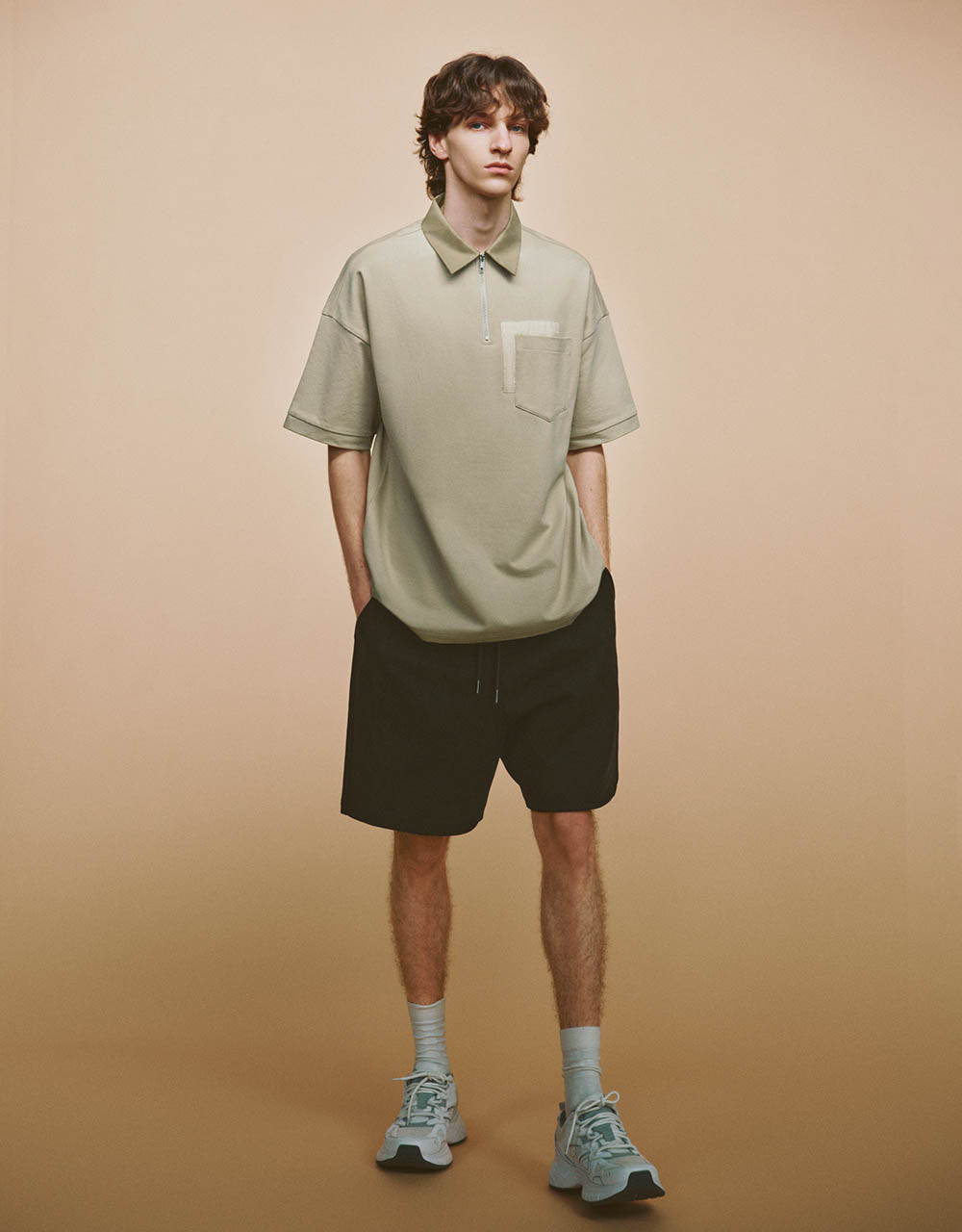 Zip Half Placket Knitted Straight T-Shirt